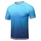 Huayuzh Herren UV Shirt Rashguard T-Shirt Schwimm Shirt Schnelltrocknend Leicht Atmungsaktiv Surfen Angeln Wandern Top Verlaufsfarbe Blau 3XL