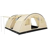 CampFeuer Zelt Caza für 6 Personen | 5000 mm Wassersäule | Beige/Sand | Großes Tunnelzelt mit großem Vorraum, Vernähter Boden und versiegelte Nähte | Gruppenzelt, Campingzelt, Familienzelt