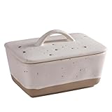 Butterdose Keramik mit Deckel, Rechteckige Butterdose für 250g/500g Butter, Rustikale Butter Aufbewahrungsdose, Handgefertigte Butter box für Kühlschrank und Esstisch (Weiß, 350ML)