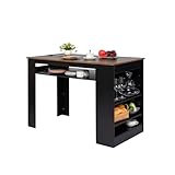 EGGREE Multifunktionstisch Esstisch mit Aufbewahrungsregalen und Steckdose - 110x60x78cm Küchentisch aus Eiche Dekor - Höhenverstellbare Fächer, Ablagefläche, für kleine Räume in Walnuss und Schwarz