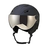 Folpus Skihelm mit integriertem Visier für Damen und Herren, Skihelm, Leichter, bequemer Snowboardhelm, Schneehelm, Schwarz, L