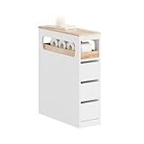 SoBuy Badezimmerschrank Schmal mit 3 Schubladen – Platzsparender Badschrank auf Rollen, mit Stabiler Struktur, geeignet für Badezimmer, WC und Küchenaufbewahrung, Weiß, 65x23x82cm, BZR54-II-W