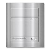 Metzler Unterputz Briefkasten Edelstahl gebürstet – Hochwertiger Einbaubriefkasten aus pulverbeschichtetem Stahl mit Lasergravur auf Edelstahl-Namensschild, flächenbündig, wetterfest, DIN A4