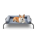 TJ SOULER Outdoor-Hundebett mit abnehmbarem Bloster, kühlendes erhöhtes Hundebett für kleine bis mittelgroße Hunde, atmungsaktives, waschbares Netzgewebe, Hundebett für Haus und Garten M Grau