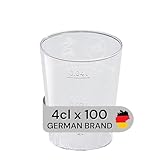 Schnapsbecher Made in Germany | Eichstrich 2cl / 4cl | Shotbecher Plastikbecher Einwegbecher aus Kunststoff PS (Polystyrol), Transparent klar (100)