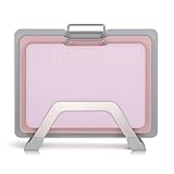 CLOVE Schneidebretter Kunststoff mit Ständer BPA-Frei Grau Rosa Schneidebretter Spülmaschinenfest 32x24, 30x20, 26x19cm Groß für Fleisch Küchen Schneidebrettchen Rutschfest Saftrille Rille Rose