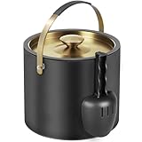 3.2L Eiswürfelbehälter mit Deckel und Schaufel, Edelstahl Eiskübel Doppelwandiger Isolierter Eisbehälter für Cocktailbar und Partys (Schwarz)