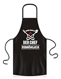 YORA Grillschürze für Männer Vatertagsgeschenk - Kochschürze lustig [inkl. Urkunde] - lustige Geschenke zum Vatertag - Geschenkideen Opa & Papa - Leute (Der Chef grillt)