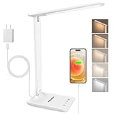 Jumoking Schreibtischlampe LED Dimmbar Augenschutz,Desk Lamp mit 5 Farben und 5 Helligkeitsstufen,Tischlampemit USB Ladeanschluss Touch Steuerung für Kinder, Schlafzimmer, Lektüre, Büros (White)