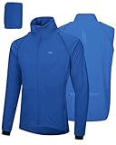 33,000ft Fahrradjacke Herren Wasserdicht Atmungsaktiv UV-Schutz Leicht Fahrradweste mit Abnehmbaren Ärmeln, Reflektierend Regenjacke Laufjacke Packbare Jacke für Männer Blau XL
