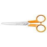 Fiskars Classic Kleine Küchen-Universalschere, Rechts- und Linkshändig, Gesamtlänge: 16 cm, Verbesserte Griff-Ergonomik, Rostfreie Stahl-Klinge/Kunststoff-Griffe, Orange, 1075053