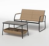 GIANTEX Gartenmöbel Set Gartenbank mit Couchtisch, Lounge Möbel Outdoor 2 Sitzer, Balkonmöbel Sitzbank aus Textilene, Terassenmöbel Outdoor, Kaffeetisch mit 2 Stauraumfächern, Sitzgruppe Möbelsets