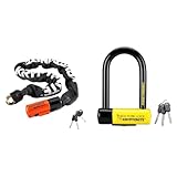 Kryptonite New York Fahgettaboudit Mini Fahrradschloss, Gelb, Small & 808 Kabelschloss Evolution series 4 Integrated Chain 1090, Schwarz, 90cm