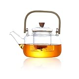 VOSMII Teekanne Glass Teapot Heat-Resistant Borosilicate Glass Teapot Boiling Teapot Thickened Bamboo Handle Teapot Household Tea Set