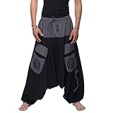 Simandra Haremshose I Grau (L-XL) I Fair gehandelte Unisex Aladinhose mit Stickereien I Bequeme und vielseitig einsetzbare Pumphose I Baggy Hose I Handgemacht in Nepal
