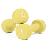 unycos - Neopren Hanteln【2er-Sets, 3 kg】Runde Kurzhanteln, Rutschfest für Damen und Männer, Anti-Roll-Design, Fitnessstudio, Krafttraining, Pilates, Gymnastik, Fitnessgeräte für Zuhause (Gelb)