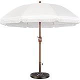 Yaheetech Φ 242 cm Sonnenschirm mit 14 kg Schirmständer Romantischer Gartenschirm mit Fransen 8-Glasfaserrippen-Schirm mit Quasten Kurbelschirm Sonnenschutz Terrassenschirm, UV-Schutz, Cremeweiß