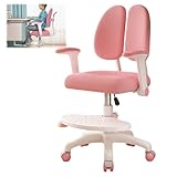 TAZZOR Schreibtischstuhl Kinder, Höhenverstellbarer mit 90° schwenkbaren Armlehnen & Fußstütze | Ergonomischer Drehstuhl für Mädchen und Jungen | Bequemer Lernstuhl für Kinderzimmer (Rosa)