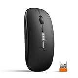 inphic Maus Kabellose wiederaufladbar, Ultra Slim 2.4G Leise Funkmaus Optische Computermaus 1600 DPI mit USB-empfänger für Laptop PC Mac MacBook, Windows, Büro, Akkuladestand sichtbar, schwarz