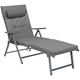 AMHANCIBLE Sonnenliege klappbar, aus rostfreiem Aluminium, Liegestuhl mit 6 cm Dicker Matratze, Gartenliege mit abnehmbares Kopfkissen, bis 150 kg belastbar, verstellbar, für Garten, Balkon EGLP01GY
