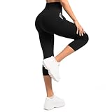 Sanpetix Capri Leggings Damen mit Taschen, 3/4 Sport Leggings Damen High Waist für Yoga Fitness Cycling Schwarz 1 Pack LXL