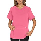 kasacks damen große größen, Kasack Damen Pflege Altenpflege Uniformen Pflegeoberteil Arbeitskleidung Lockere mit Taschen Berufsbekleidung V-Ausschnitt Kurzarm Top Unisex Medizinische, Rosa, XL
