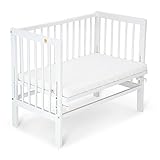 FabiMax Baby Beistellbett Anstellbett Basic stufenlos höhenverstellbar mit Matratze Comfort, Buche Massivholz, weiß lackiert