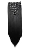 CAISHA XXL 60cm 8 Teile Set CLIP IN EXTENSIONS Haarverlängerung Haarteil Glatt Schwarz CES1