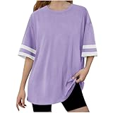 duxyoz Mädchen-T-Shirt, übergroßer Rundhalsausschnitt, Baseball-T-Shirt, kurzärmelig, Sommer-Top, lockere Passform, leichte Tunika, T-Shirts, Longline, Basic-Bluse, Freizeit, Mode, Top, Kinderkleidung