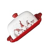 TOBBOMEY Keramische Butterdose mit Deckel Weihnachtsstil Eleganter Butterbehälter aus Porzellan Wiederverwendbare Butterschale für Küche und Esstisch Praktische und Dekorative