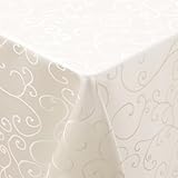 smiry Tischdecke Abwaschbar Ornamente Rechteckig 140 x 100 cm Tischtuch Damast Tafeldecke Kratzfest aus Polyester Pflegeleicht für Küche, Party - Beige