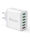 USB Ladegerät, 6-Ports Ladeadapter 33W Adapter Ladestecker mit QC 3.0 Schnellladegerät Mehrfach, USB Stecker Netzteil für iPhone 16 15 14 13 12 11 Pro Max, iPad, Handy Steckdose Charger Netzstecker