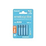 eneloop lite, AAA/Micro Ni-MH Akku, 4er-Pack, Kapazität mit min. 550 mAh, Ready-to-Use Ni-MH Akkus, bis zu 3000 Mal wiederaufladbar, plastikfreier Verpackung, lite, blau