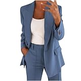 Damen-Blazer-Anzüge, 2-teiliges Set, vorne offen, langärmelig, Blazer und lange Hose, Business-, Büro-, Damen-Anzüge, Freizeitbekleidungssets für Damen, himmelblau, 52