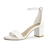 PIZZ ANNU Sandalen Damen mit Absatz Bequem Sandaletten Sommer Elegant Sommerschuhe Klassische Blockabsatz Schuhe Weiß-J Haken Schnalle EU 39