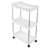 Happyyami 3 Stöckiger Aufbewahrungswagen mit Breiten Ablagen und Rollen Weiß Multifunktionaler Küchen und Badrollwagen für Kleine Räume
