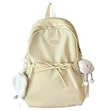 Pingpong Rucksäcke Niedlicher Rucksack mit Schleife für Damen, stilvolle Schultasche für Mädchen, leicht, Reise-Tagesrucksack, lässige Laptop-Büchertasche mit großem (Yellow, One Size)