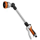 RESTMO Garten Gießstab Metall, 39cm Lang Gartenbrause mit Stiel, 180° schwenkbaren Kopf Stabbrause mit Durchflusskontrolle, 7 Sprühbilder Bewässerung Zauberstab für Blumenampeln und Sträucher, Orange