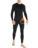 HOPLYNN Thermal Underwear Herren Funktionsunterwäsche Set Atmungsaktiv Innenfleece Skiunterwäsche Männer Winter für Joggen,Radfahren,Fußball,Skifahren,Motorrad Warme Schwarz S