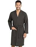 Morgenstern Waffelpique Bademantel Herren Morgenmantel Grau, Anthrazit, L