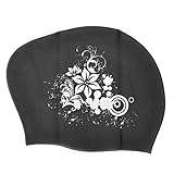 Silikon-Badekappe, wasserdicht, langes Haar, kurzes Haar, für Kinder und Erwachsene, zum Tauchen, Schwimmbad, professionell, hohe Elastizität, bequemes, rutschfestes Design, (Schwarz)