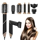Journeyside Airstyler Set 6 in 1, Professioneller Warmluftbürste Set 1000WFaltbarer Haartrockner mit Diffusor, Lockenstab Automatisch, Glätteisen, Zum Styling, Volumisieren, Locken und Glätten