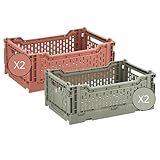 Box and beyond - 4er Set Faltbare Aufbewahrungskisten - Plastikkisten Stapelbar - Faltkiste mit Griff - Küche, Schlafzimmer, Büro (Terracotta und Grün, 27x17x10,5 cm)