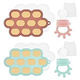 4 Stück Fruchtsauger Baby,Baby Fruchtnahrungssauger mit Gefrierschale,Silikon Babynahrungssauger und Eisform für Babynahrung Aufbewahrung Fruchtsauger für den Kühlschrank geeigne,Spülmaschinenfest(A)