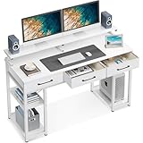 ODK Schreibtisch Weiß, Schreibtisch mit 3 Schubladen, Computertisch mit Regal, 120x50x90cm Bürotisch mit Monitorständer, PC-Tisch Gaming Tisch für Home Office, Büro, Wohnzimmer