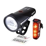 SIGMA Fahrradlicht Set Aura 100/Blaze Link (Silikonhalterung) | Innovative Kopplungsfunktion & Automatische Lichtanpassung| LED Fahrrad Licht Vorne mit 100 Lux | Rücklicht mit Bremslichtfunktion
