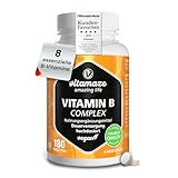 Vitamin B Komplex hochdosiert & vegan, 180 Tabletten für 6 Monate, B1, B2, B3, B5, B6, B7, B9, B12 Vitamine in einer Tablette, Natürliche Nahrungsergänzung ohne Zusatzstoffe, Made in Germany