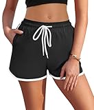 AI'MAGE Damen Badeshorts Badehose Strand Wassersport Shorts Boardshorts Sommer Sport Gym Shorts Schwarz L