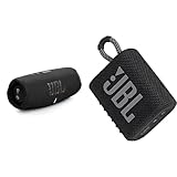 JBL Charge 5 WiFi – Kabelloser Lautsprecher mit Bluetooth und WiFi – Bis zu 20 Stunden Akkulaufzeit – Schwarz & GO 3 kleine Bluetooth Box in Schwarz – Wasserfester