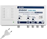 EDISION CAM-300 Mehrbereichsverstärker 2UHF, 1VHF/FM, 18-34db, 115dBmV, geeignet für Kabelfernsehen, Terrestrisch DVB-T/T2 und Radio, 5G LTE Filter, Frequenzbereich UHF 470-694Mhz, VHF/FM 47-230MHz